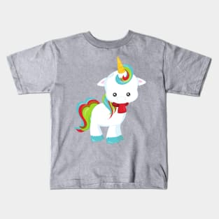 Christmas Unicorn, Cute Unicorn, Scarf, New Year Kids T-Shirt